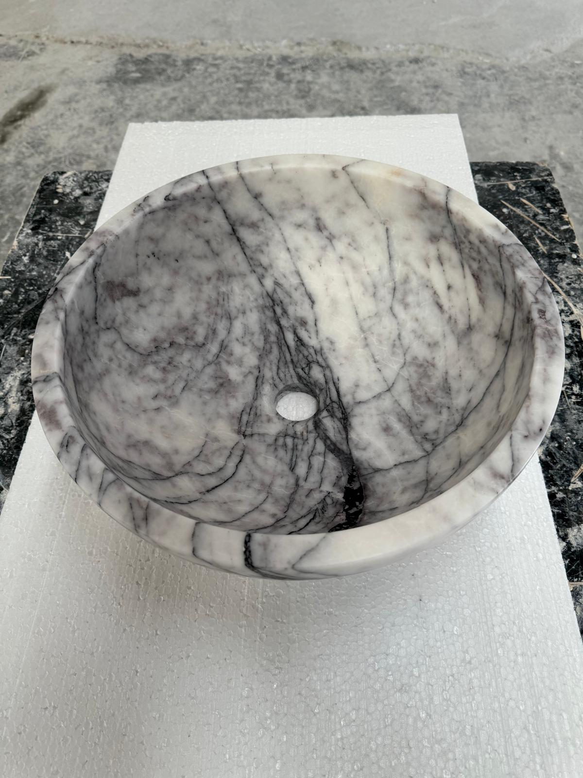 Lilac White Veined Marble Round Basin - Natural Stone - Sink Bowl