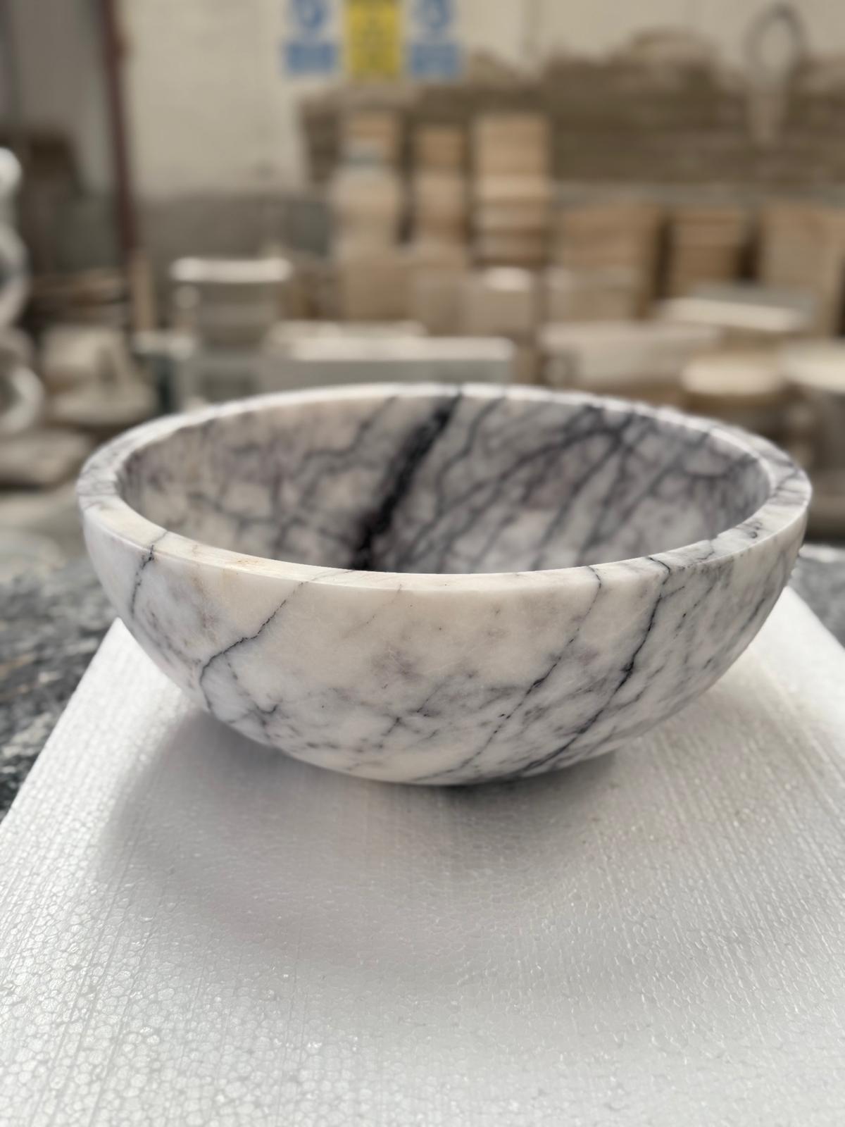 Lilac White Veined Marble Round Basin - Natural Stone - Sink Bowl