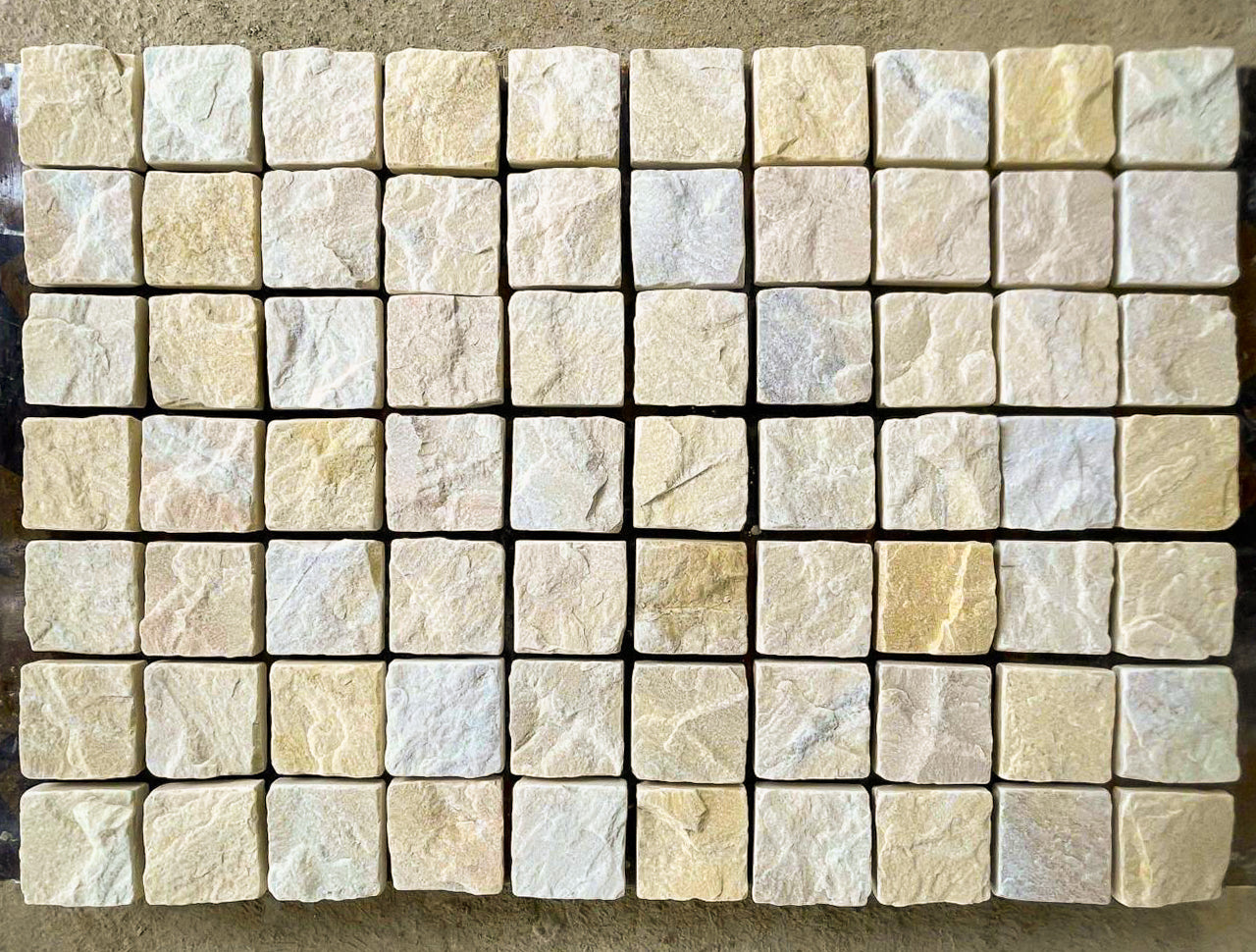 Beige Marble Cobblestone - Mesh Back - Driveway Paver - Natural Stone