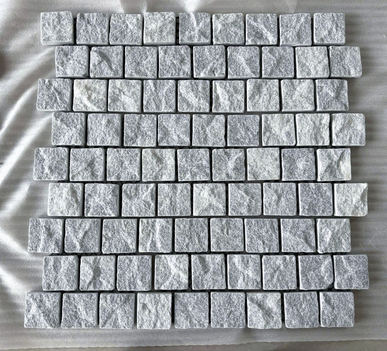 SAMPLE - Light Grey Marble Cobblestone - Mesh Back - Driveway Paver - Natural Stone