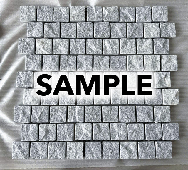 SAMPLE - Light Grey Marble Cobblestone - Mesh Back - Driveway Paver - Natural Stone