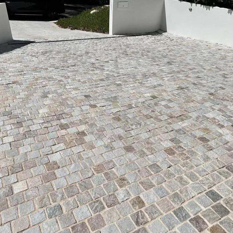 White Beige Cobblestone - Mesh Back - Driveway Paver - Natural Stone