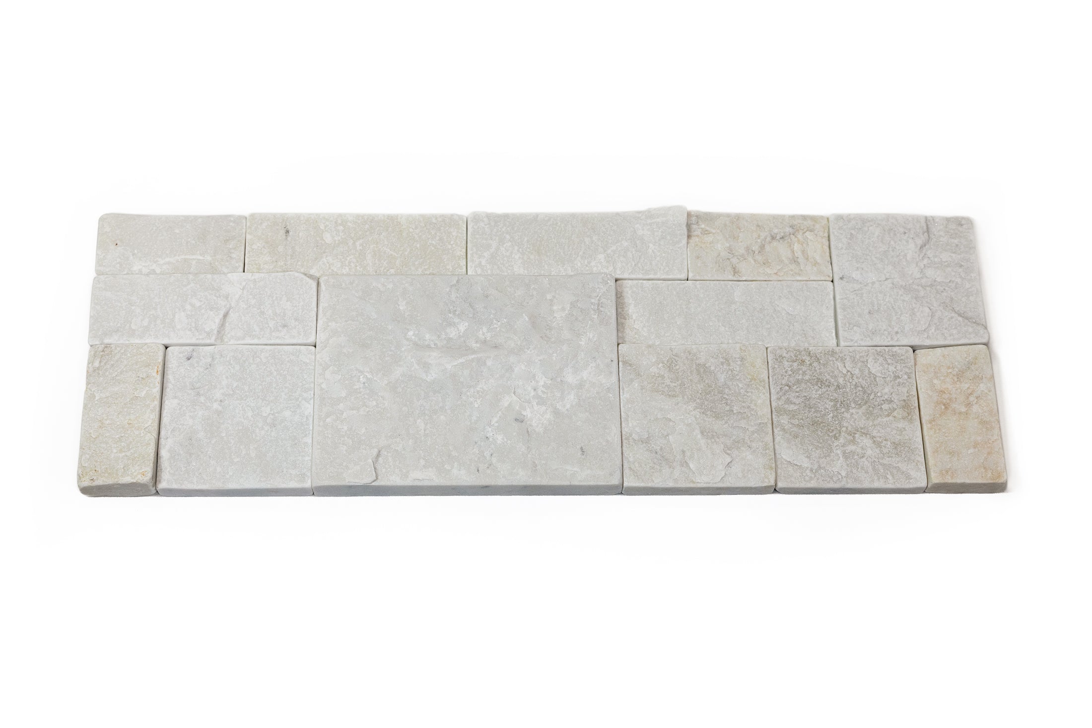 SAMPLE - Natural Stacked Stone Wall Cladding Panels - Tumbled Milky White Montage