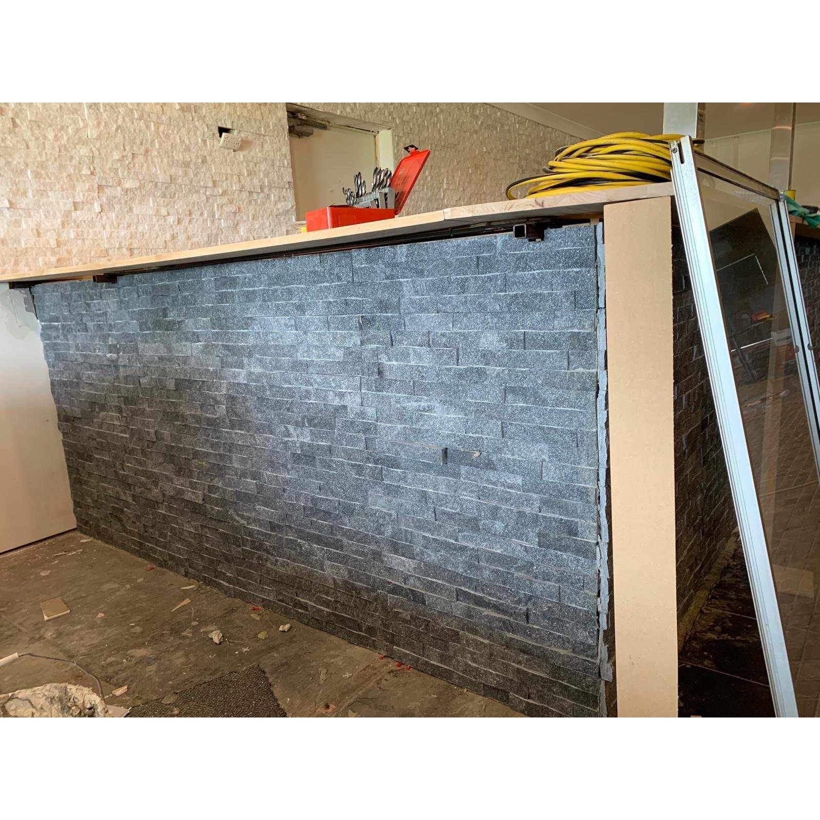 Natural Stacked Stone Wall Cladding Panels - Galaxy Black