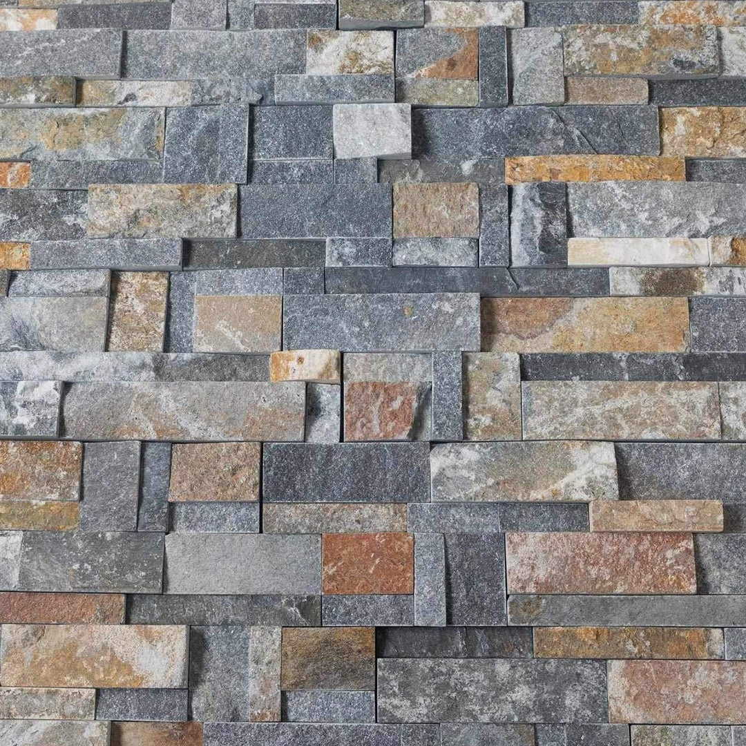Natural Stacked Stone Wall Cladding Panels - Rusty Black Montage ...