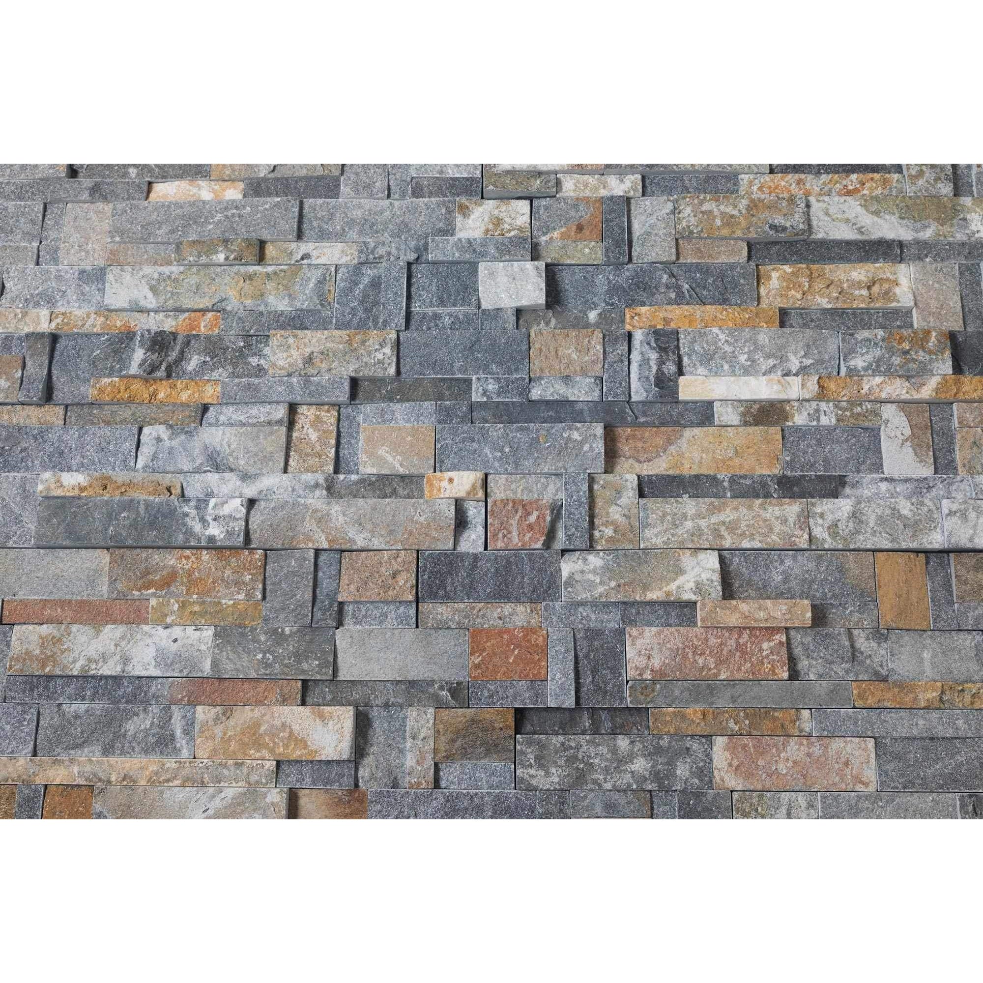Natural Stacked Stone Wall Cladding Panels - Rusty Black Montage