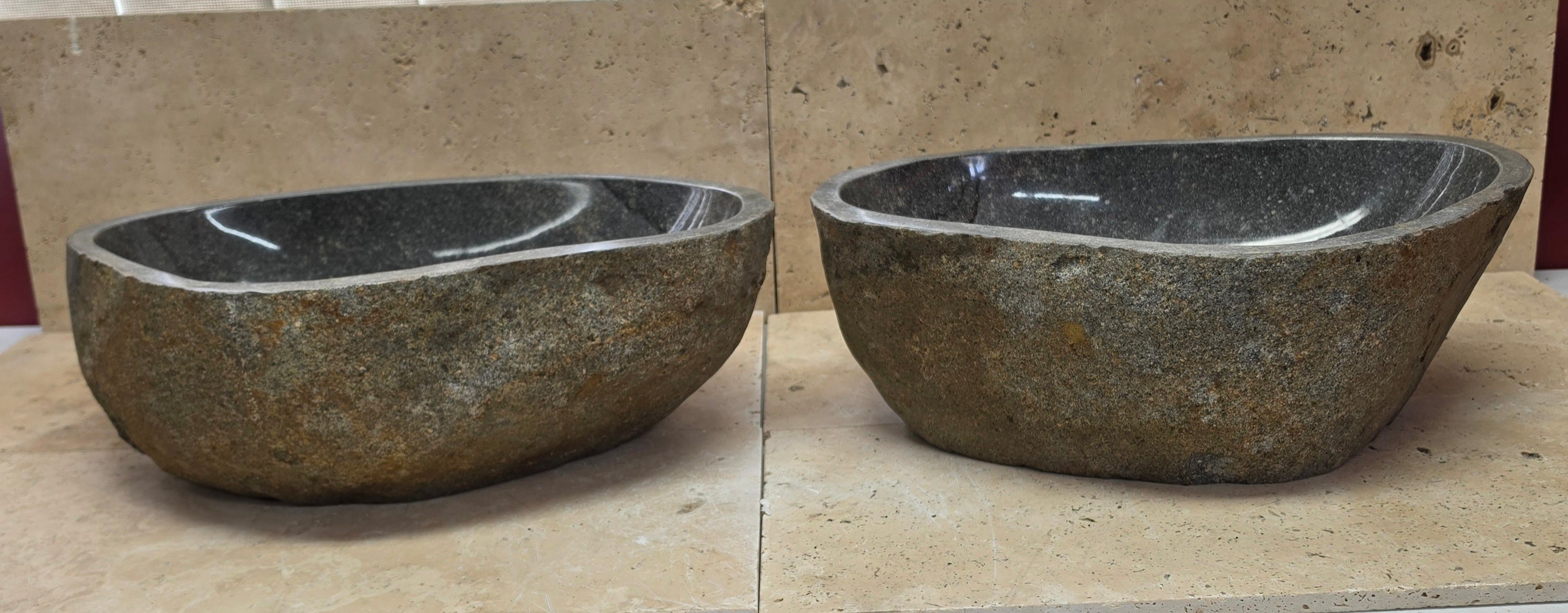 Handmade Natural Oval River Stone  Bathroom Basin TWIN SETS A & B RS 25072003