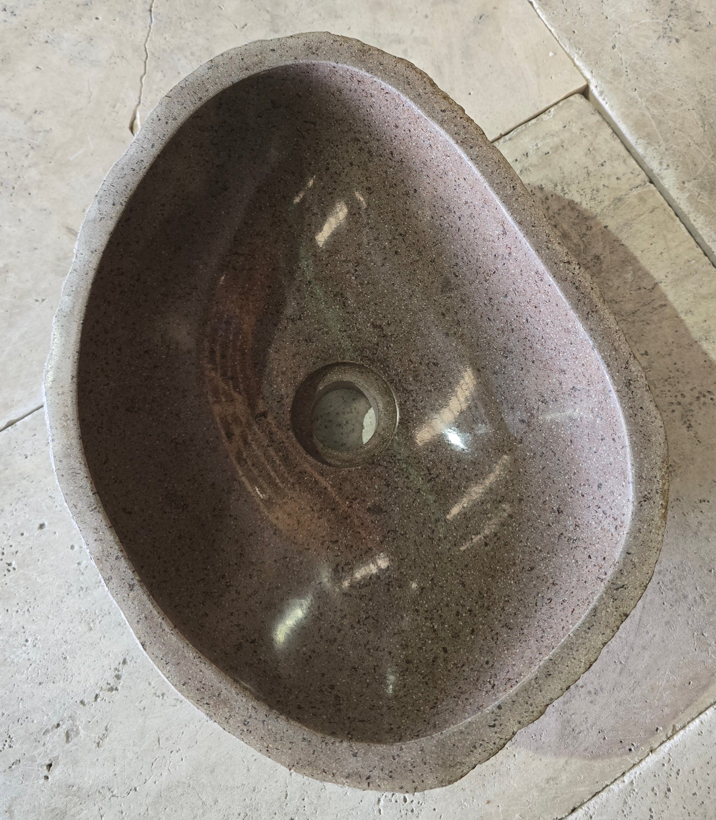 Handmade Natural Oval River Stone  Bathroom Basin  RS 2409076