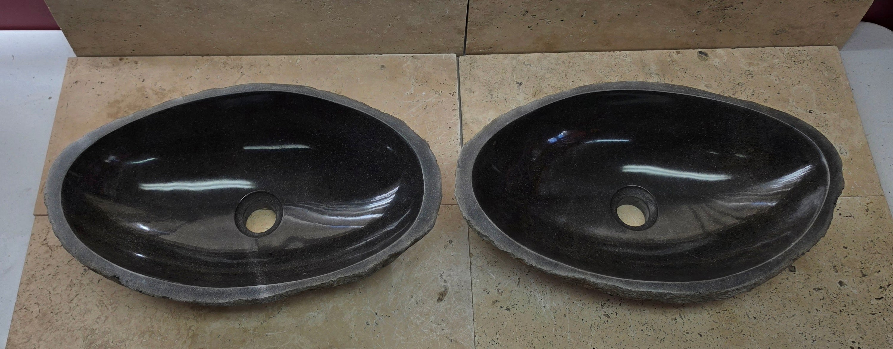 Handmade Natural Oval River Stone  Bathroom Basin LARGE TWIN SETS A & B RL 25072024