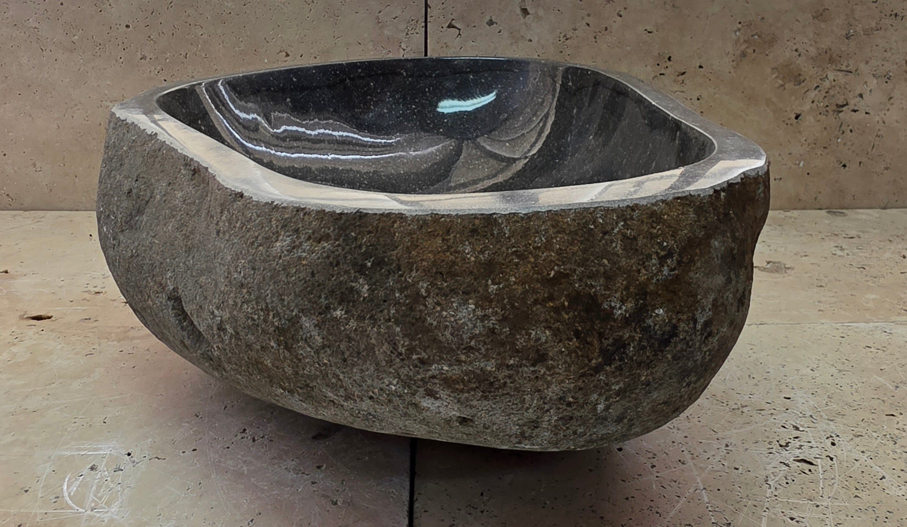 Handmade Natural Oval River Stone  Bathroom Basin  RL 25072042