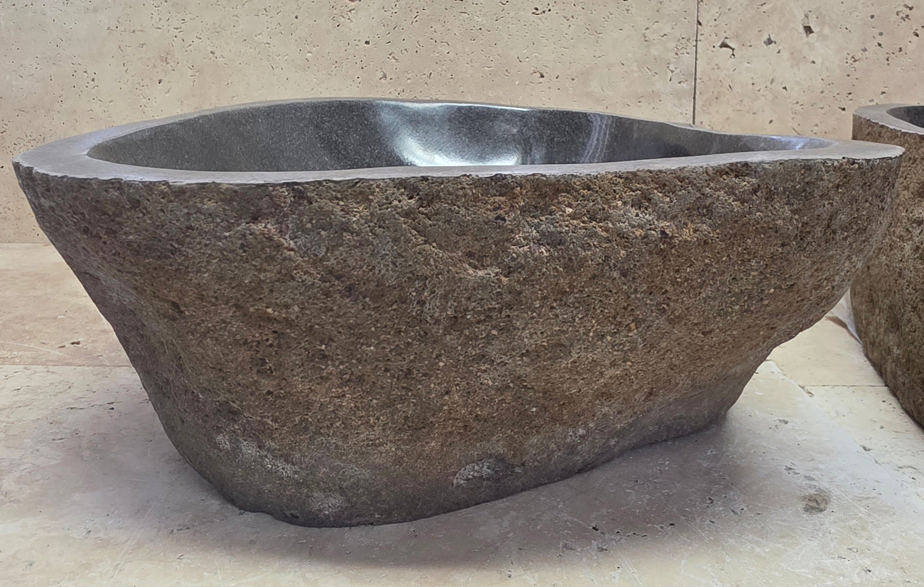 Handmade Natural Oval River Stone  Bathroom Basin TWIN SETS A & B RS 25072055
