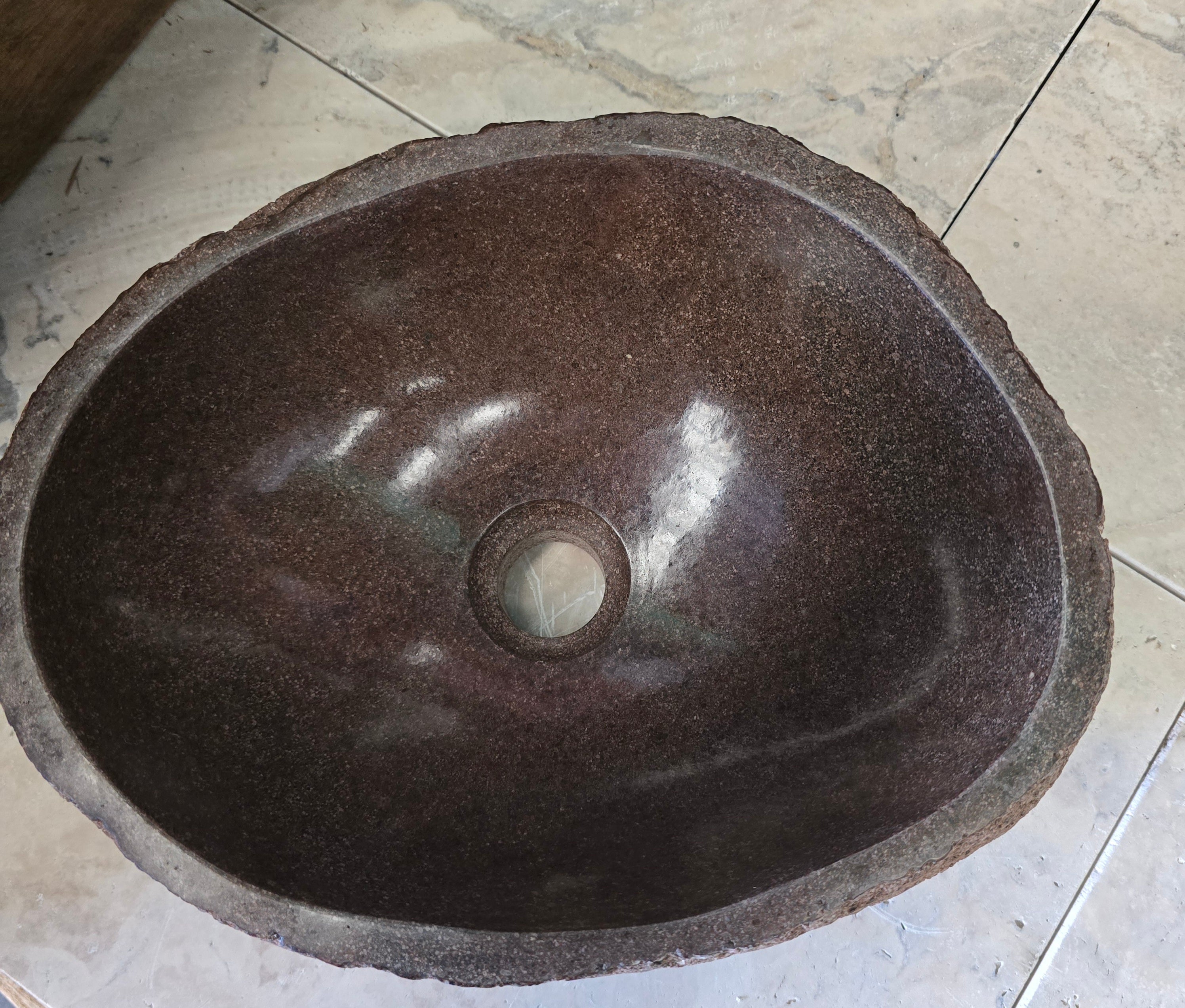Handmade Natural Oval River Stone  Bathroom Basin  RS 2409096