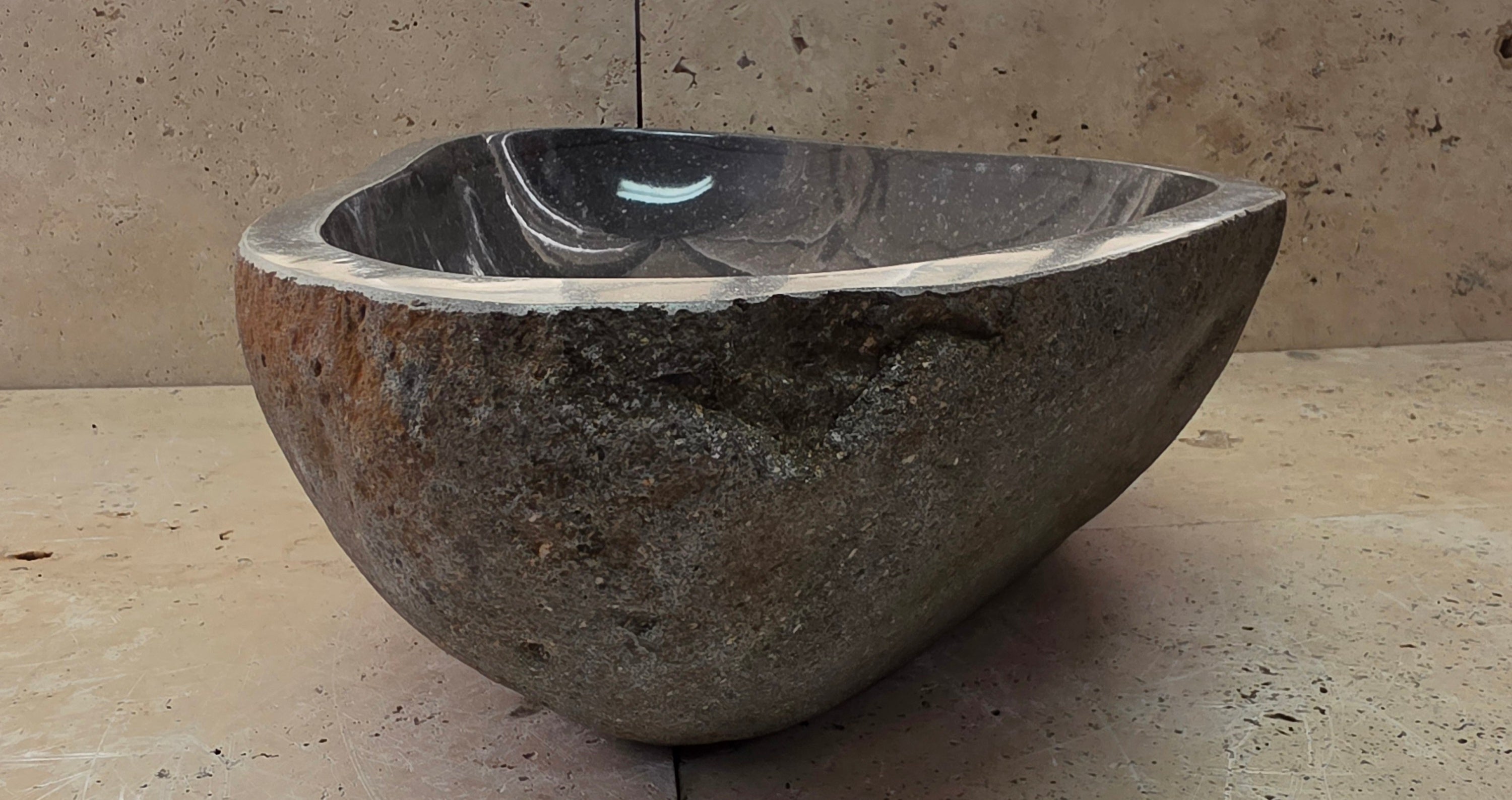 Handmade Natural Oval River Stone  Bathroom Basin  RL 25072042