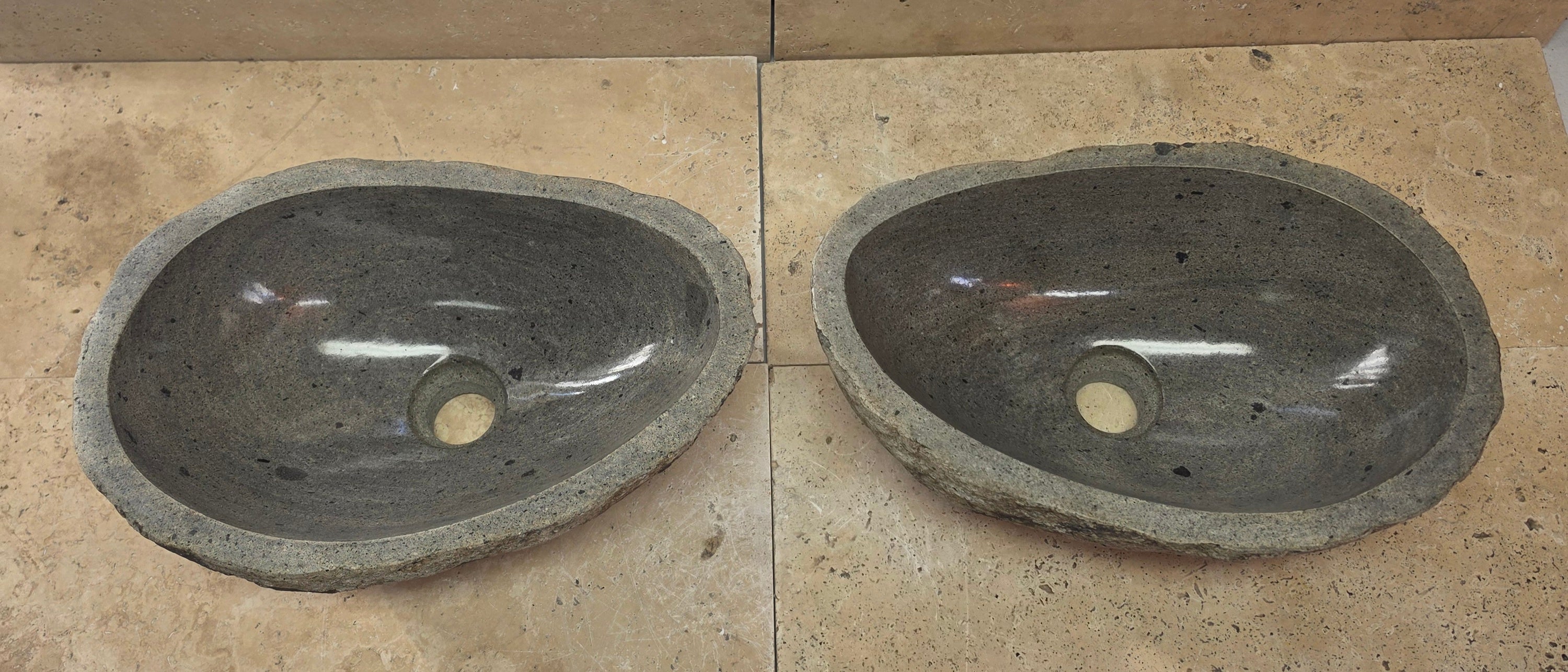 Handmade Natural Oval River Stone  Bathroom Basin TWIN SETS A & B RM 25072050