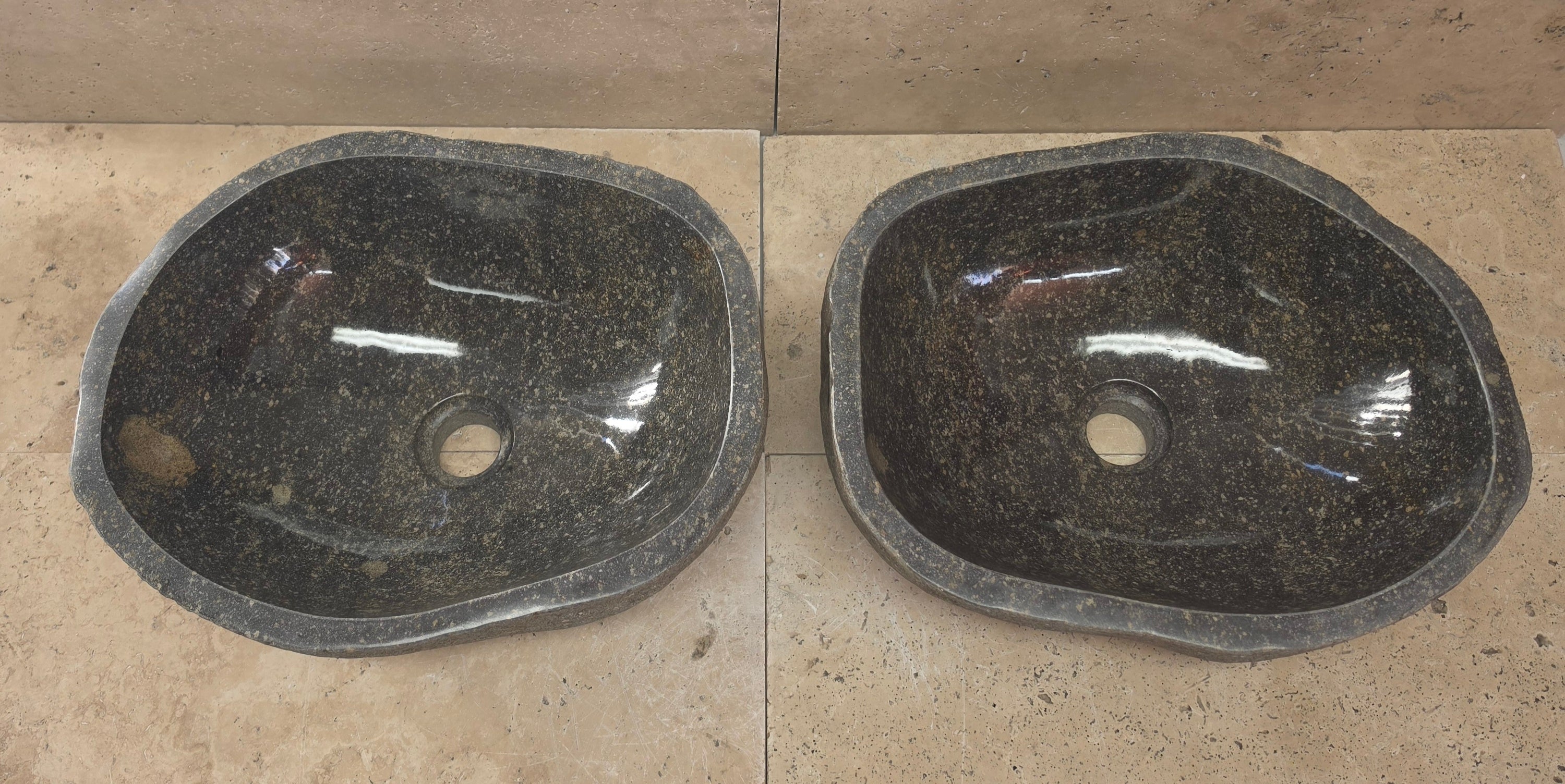 Handmade Natural Oval River Stone  Bathroom Basin TWIN SETS A & B RM 25072001