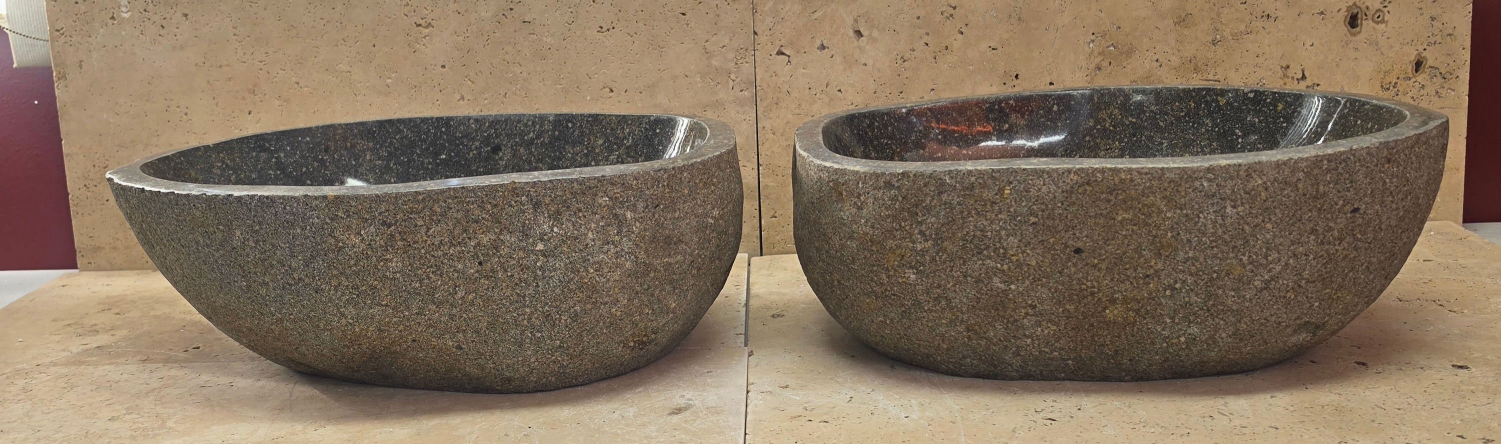 Handmade Natural Oval River Stone  Bathroom Basin TWIN SETS A & B RM 25072001