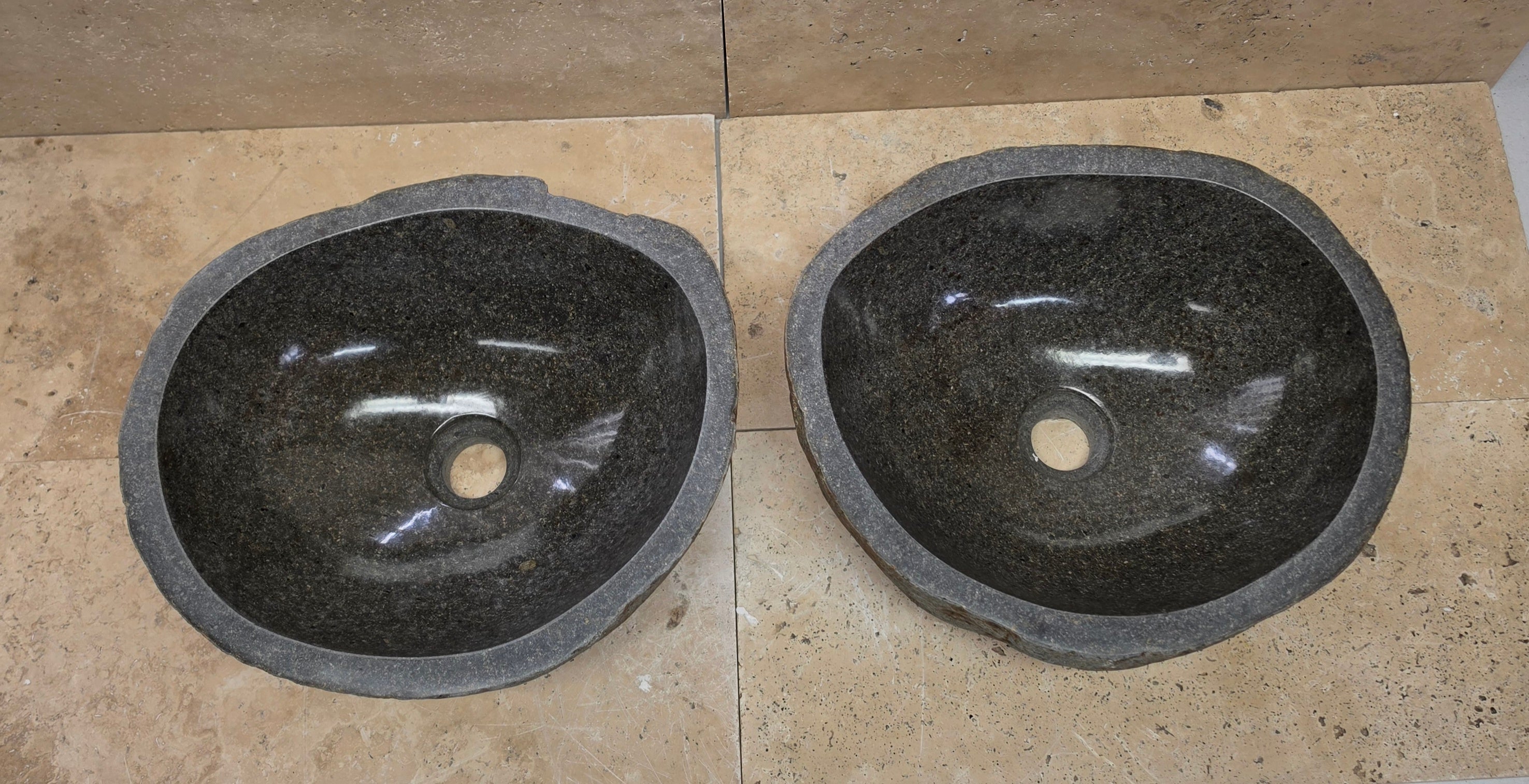 Handmade Natural Oval River Stone  Bathroom Basin TWIN SETS A & B RS 25072018