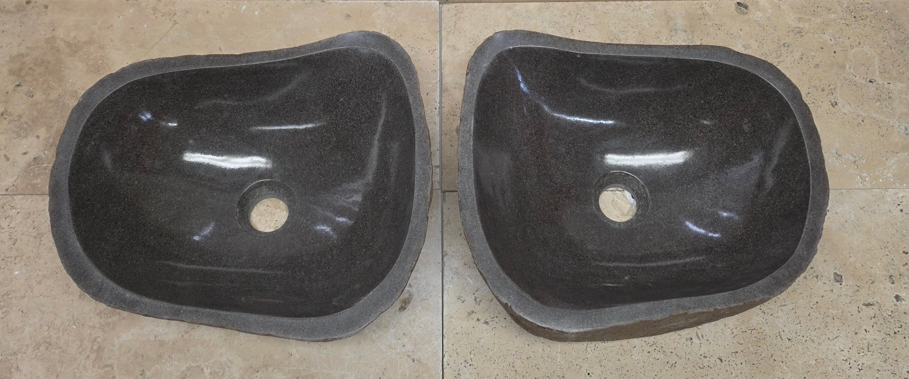Handmade Natural Oval River Stone  Bathroom Basin TWIN SETS A & B RS 25072055