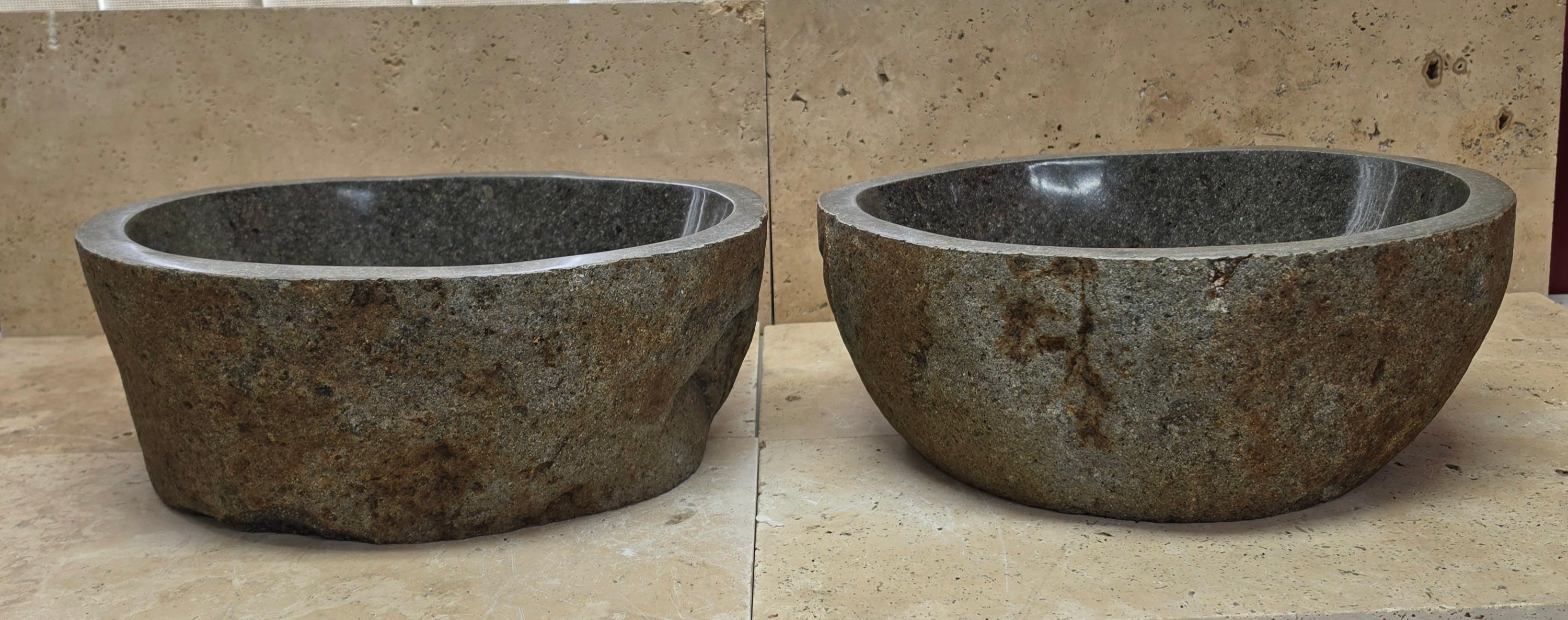 Handmade Natural Oval River Stone  Bathroom Basin TWIN SETS A & B RS 25072018