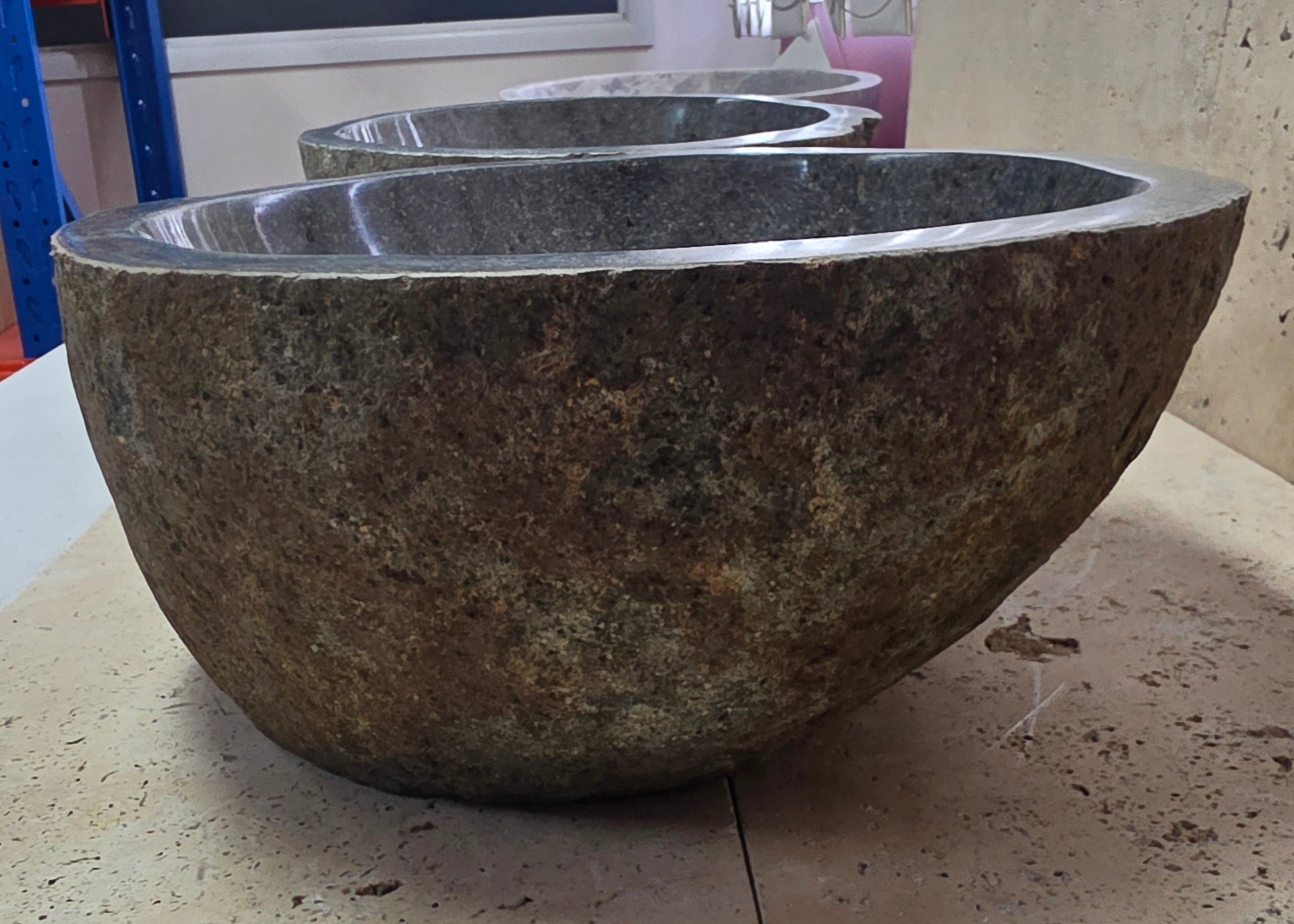 Handmade Natural Oval River Stone  Bathroom Basin TWIN SETS A & B RS 25072018