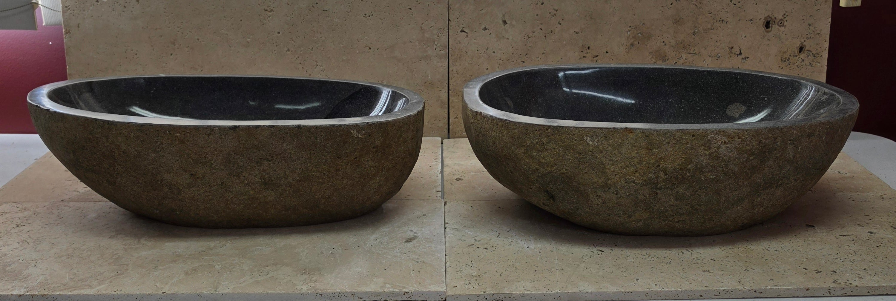 Handmade Natural Oval River Stone  Bathroom Basin LARGE TWIN SETS A & B RL 25072003