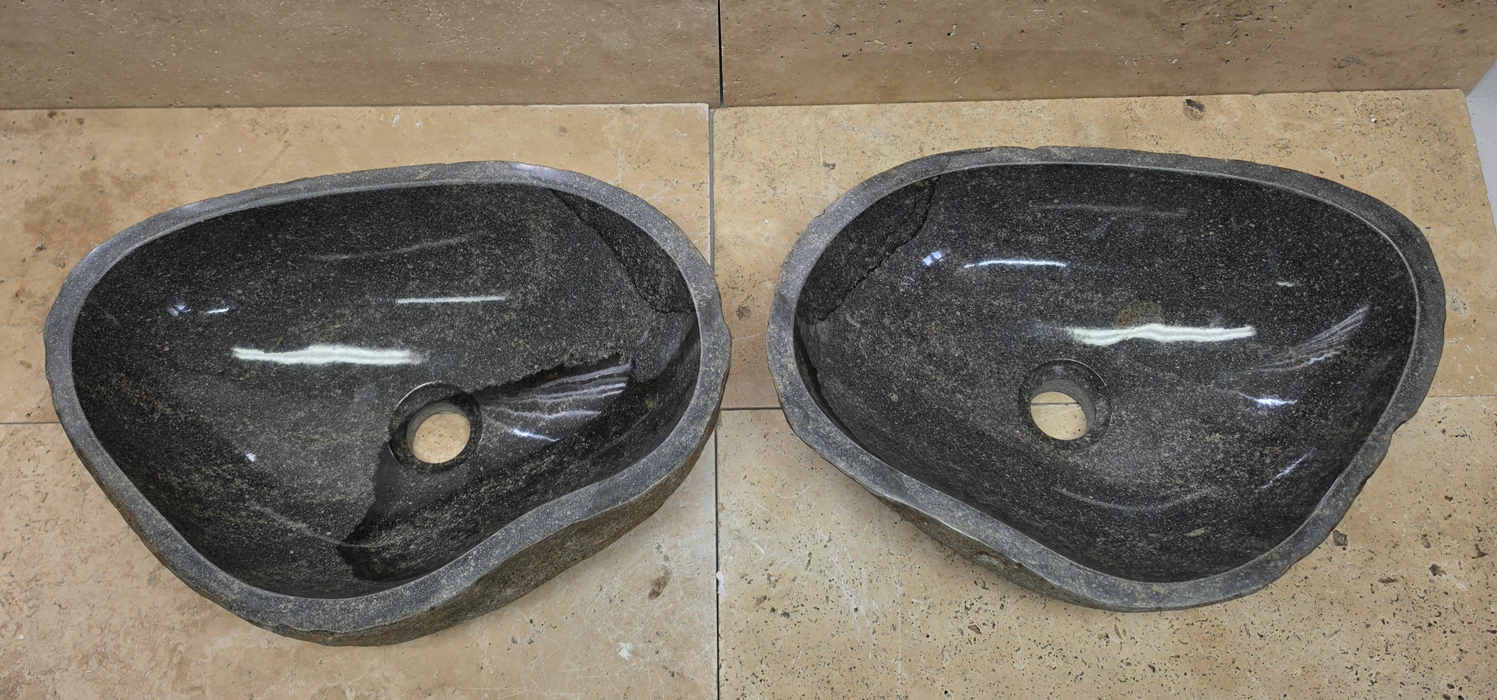 Handmade Natural Oval River Stone  Bathroom Basin TWIN SETS A & B RS 25072003