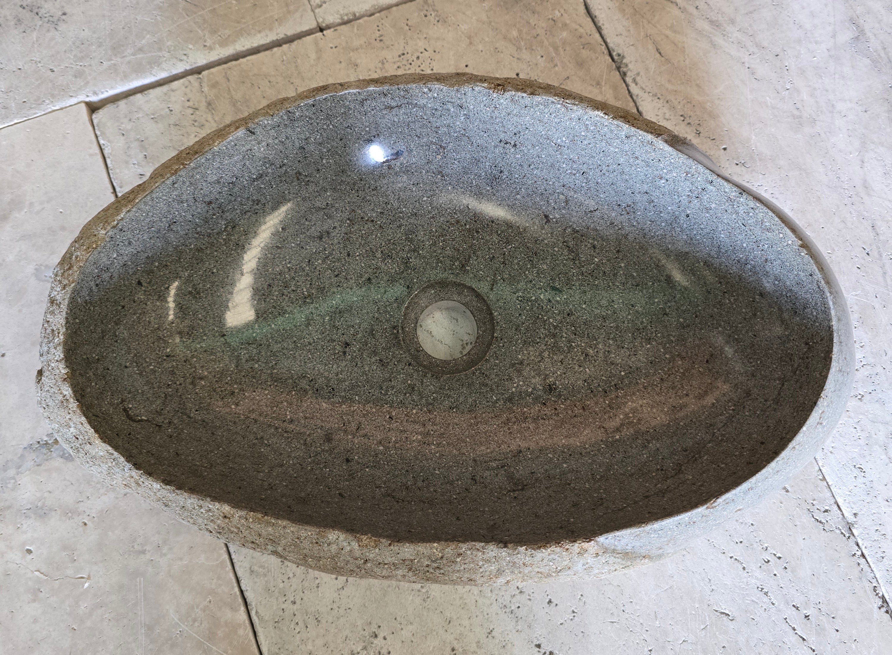 Handmade Natural Oval River Stone  Bathroom Basin  PHL 240911