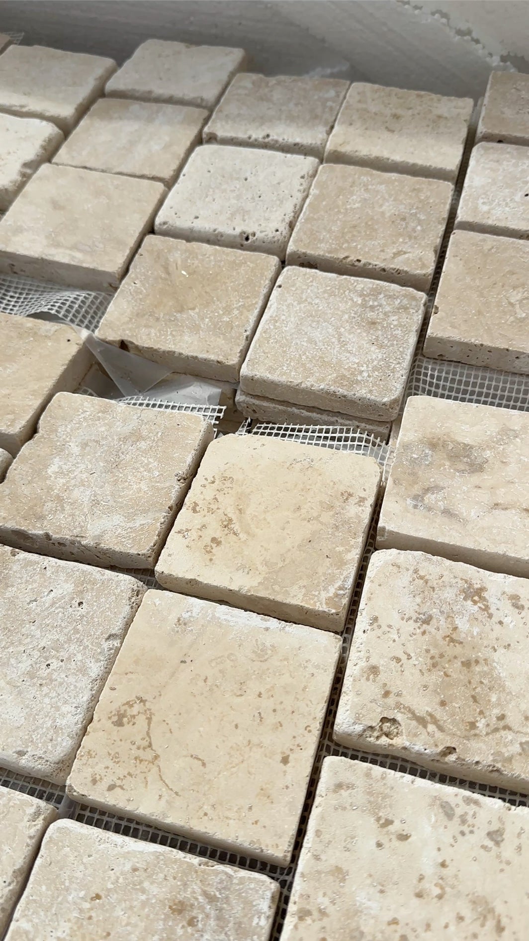 Travertine Cobblestone Driveway Paver - Loose or Mesh Back - Natural Stone - Cream