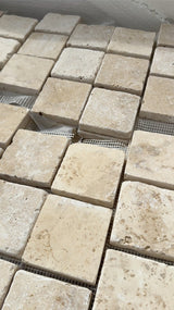 Travertine Cobblestone Driveway Paver - Loose or Mesh Back - Natural Stone - Cream